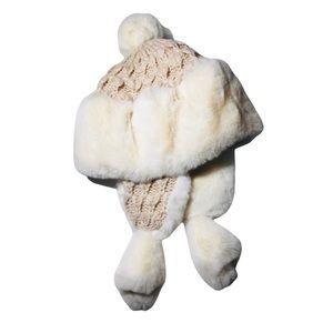 Knit Faux Fur Hat Pom Pom Size OS